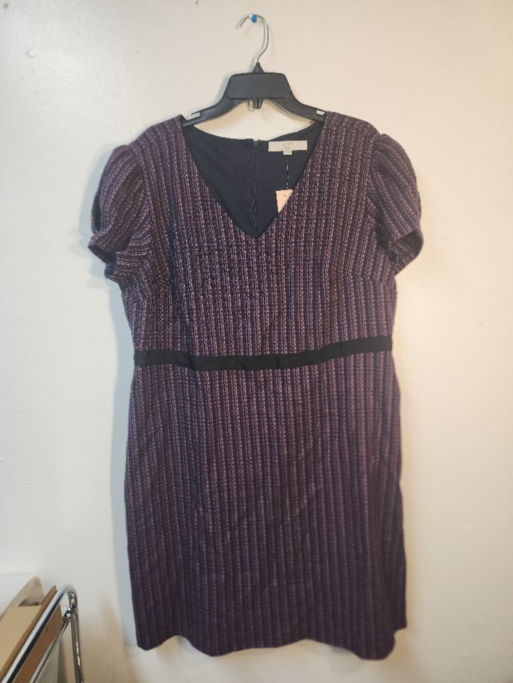 Loft Plus Purple Tweed shift dress v neck 16 NWT Career Business Work Event
